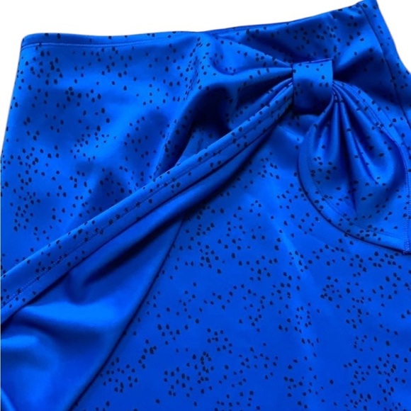 Bold Elements Small Blue Polka Dot Faux Wrap Midi Pencil Skirt Elastic Waist - Picture 5 of 8
